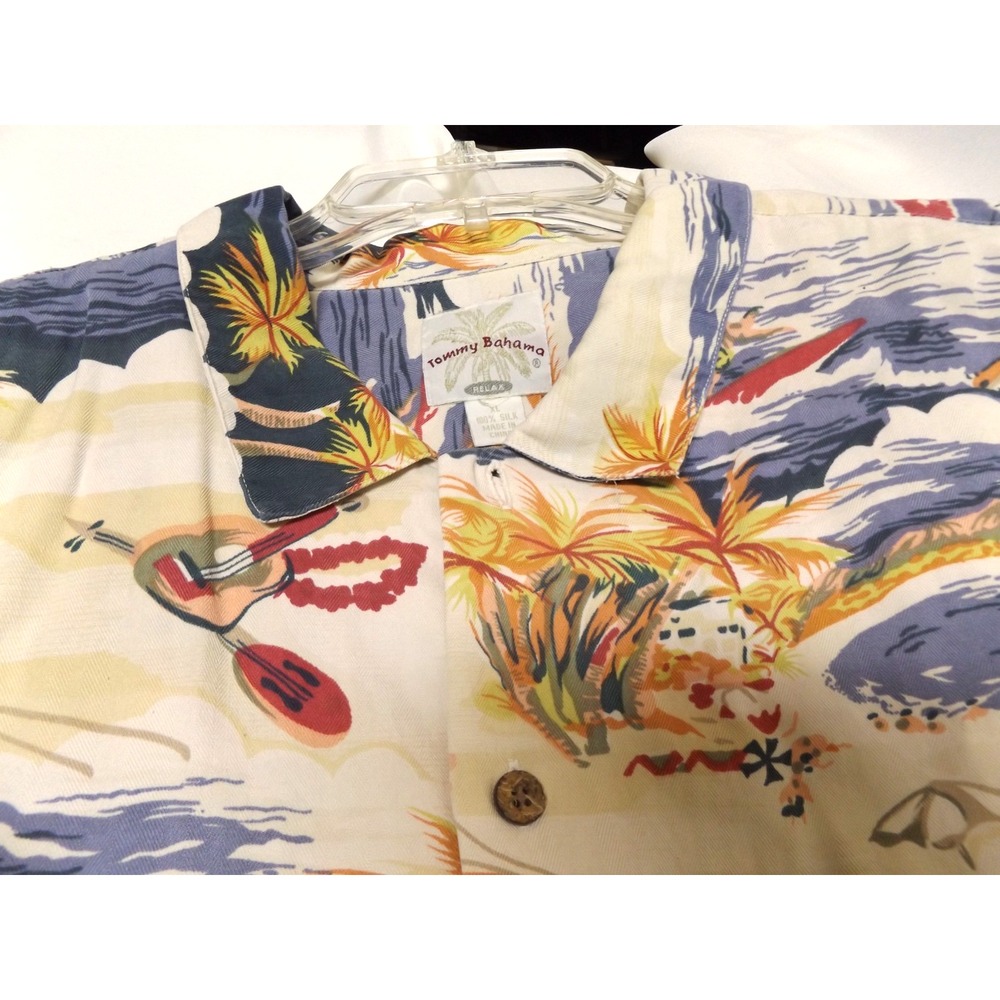 Tommy Bahama Hawaiian Shirt, ALL OVER PRINT, 100% Silk Sz XL, pit to pit 24"‎ - Picture 7 of 7